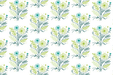 botanical tile design with hand drawn floral stems and foliage in seamless pattern for wrapping fabric skirts and table tops

