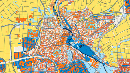 Obraz premium Colorful Waiblingen Street Map with Labels and Buildings