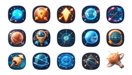 Cute 3D Space Navigation & Charting Icon Set - Fantastic Frontiers	