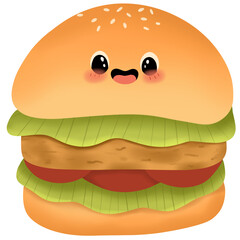 Cute Burger Drumstick Cartoon