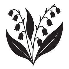 Lily of the valley flowers. Vector black silhouettes. with white background © firoz