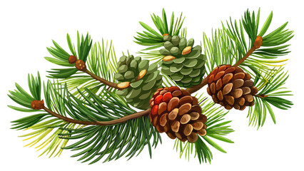 Fototapeta premium pine branch with cones, isolated without a shadow. Close-up. Christmas. New Year.