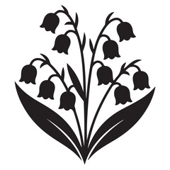 Lily of the valley flowers. Vector black silhouettes. with white background © firoz