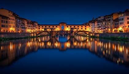 Obraz premium Beautiful night photograph showing reflections of buildings across a river