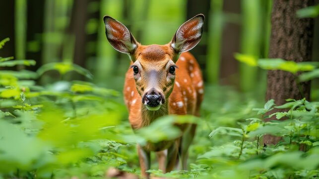 Gentle deer grazing in a peaceful forest nature scene close-up view tranquil environment