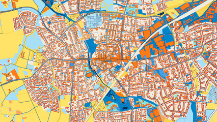 Obraz premium Colorful Ahlen Street Map with Labels and Buildings