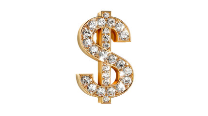 Diamond dollar sign gold jewelry wealth finance luxury investment cash isolated on transparent background