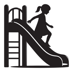 Minimal kids metal slide colorless isolated silhouettes vector.