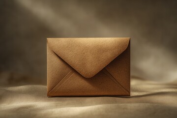 Minimalistic Kraft Paper Envelope and Card Still Life in Soft Natural Lighting on Neutral Background
