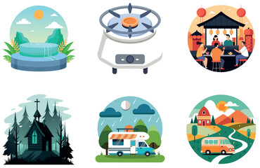 Fototapeta premium Camping Fun. A Bundle of Sweet and Cozy Collection Stickers