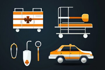 Explore top-quality emergency medical equipment: stretcher, stethoscope, first aid supplies, and ambulance, ensuring rapid response care.