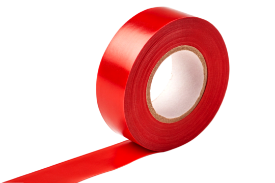 Roll of red adhesive electrical tape isolated on clean white background