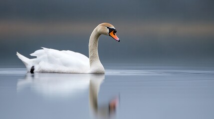 Obraz premium Serene moment graceful swan swims in tranquil lake nature photography peaceful environment close-up view