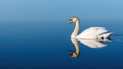Fototapeta premium Graceful swan swimming tranquil lake nature photography serene environment close-up view beauty of wildlife