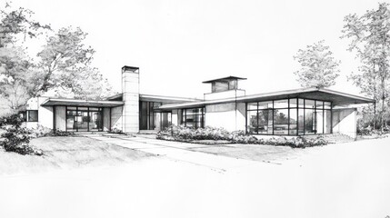 Modern House Architectural Sketch; Exterior Design Concept