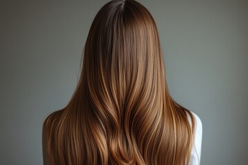 Fototapeta premium Elegant Woman with Gorgeous Long Glossy Hair from Behind in Minimalist Studio Setting