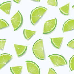 Citrus lime fruit  slice with shadows seamless pattern. Fresh healthy food background drawn in realistic style