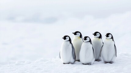 Obraz premium Penguins huddling for warmth antarctica wildlife photography snowy environment close-up view family bonding