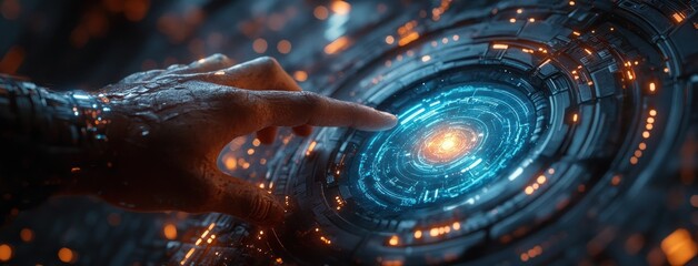 Futuristic Digital Interface with Hologram Technology AI Interaction Cyberpunk Art Style