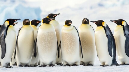 Obraz premium Penguins huddling together for warmth antarctica wildlife photography icy environment close-up community bonding