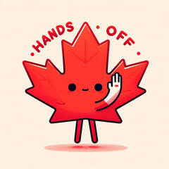 Red cartoon maple leaf with strong personality and stop pose, paired with fun font stating 