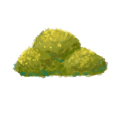 Stylized Double-Humped Bush, Yellow-Flowered, Painterly Texture