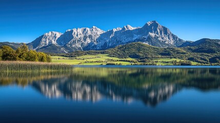 Naklejka premium Majestic Mountain Reflection: A Serene Alpine Lake