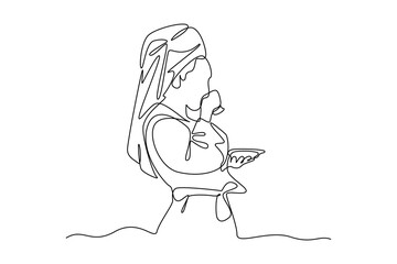 Single continuous line drawing of people are standing drinking coffee. Morning activity minimalist concept. art line. Simple line