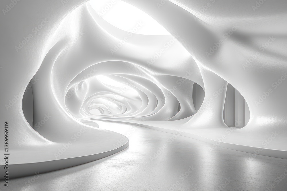 Poster abstract waves modern architecture design 3d rendering circular structure background