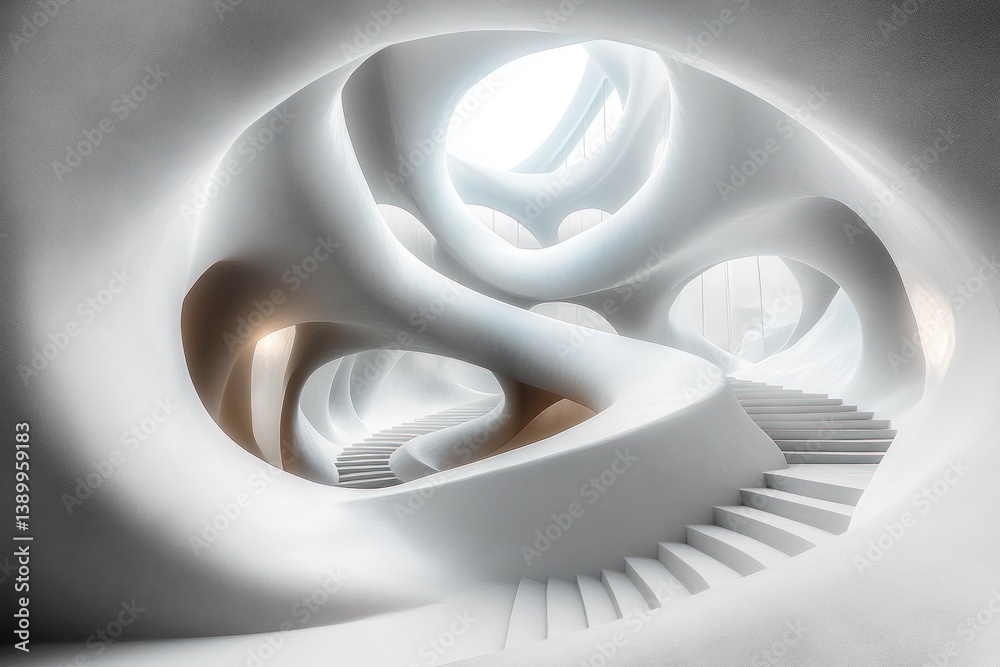 Poster futuristic white spiral architecture modern minimalist design geometric structures abstract