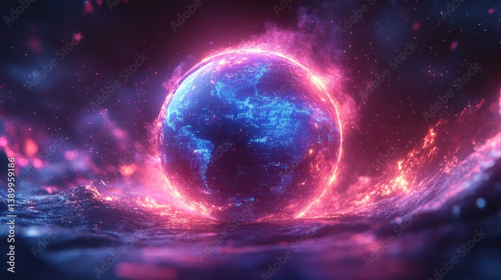 Poster futuristic cybersecurity and global data protection in cyberspace