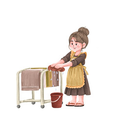 Wringing Laundry: A Charming Illustration of Domestic Chore