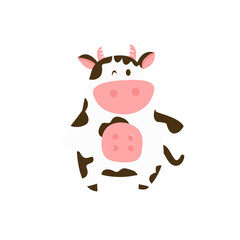 Playful Winking Cow Cartoon Illustration, Simple Flat Design