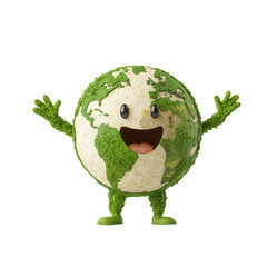 nature conservation concept. Cheerful Earth character with green elements and a smiling face.