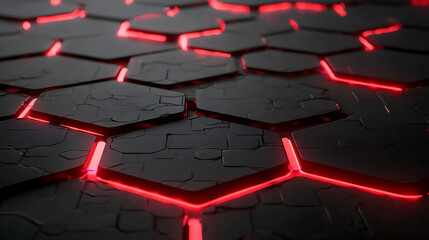 Fototapeta premium A black and red background with red hexagons