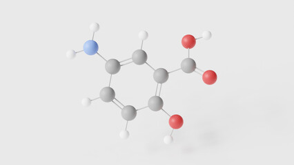 mesalazine molecule 3d, molecular structure, ball and stick model, structural chemical formula anti-inflammatory