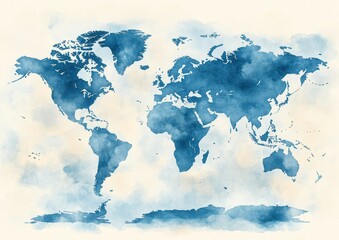 Obraz premium Minimalist World Map Soft Pastel Blue Vector Illustration with Labeled Continents and Oceans