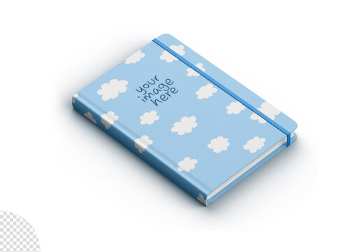 Mockup of Notebook With Rubber Band Isometric View