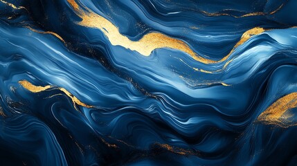 Obraz premium Abstract deep blue ocean waves with soft golden sunlight reflections, peaceful and luxurious
