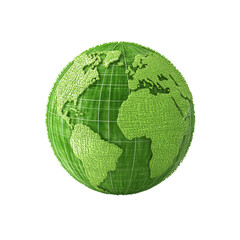 nature conservation concept. Green globe illustration on a black background with a grid design.