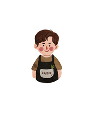 Charming Coffee Shop Boy Illustration:  Simple, Cute, Hand-Drawn Style