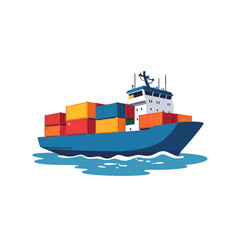 Container ship sailing on water with colorful cargo  