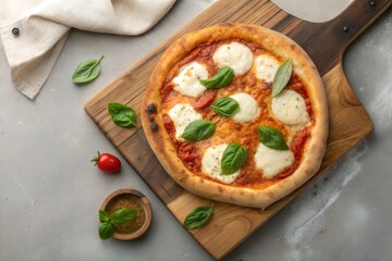 Delicious Margherita Pizza on Wooden Cutting Board