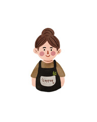 Smiling Coffee Shop Employee, Bun Hairstyle, Illustrated Portrait