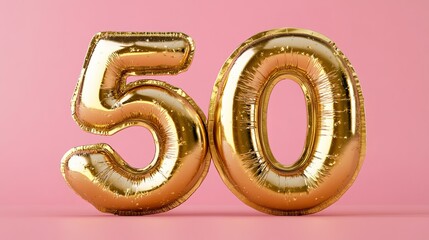 Golden fifty balloon happy birthday party decoration anniversary celebration number foil balloons on pink