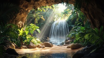 Hidden Waterfall Paradise: A Tropical Cave's Secluded Oasis