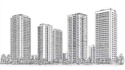 Urban Sketch Skyline Buildings - Architectural Illustration