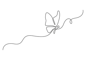 Butterfly continuous single line art style vector with transparent background
