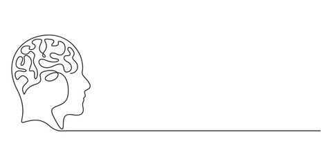 Continuous one line drawing of human brain. One line of brain Organ concept. Doodle hand drawn vector illustration
