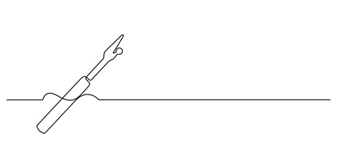 Sewing seam ripper glyph icon continuous one line drawing. Single line art sewing seam ripper. Doodle hand drawn vector illustration